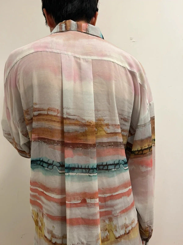 modern rarity watercolour drape blouse uk 16 sheer resort shirt
