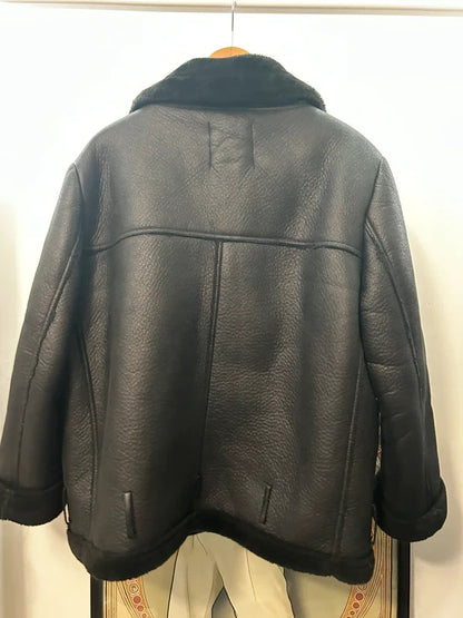 Zara Black Faux-Shearling Aviator Biker Jacket XXL