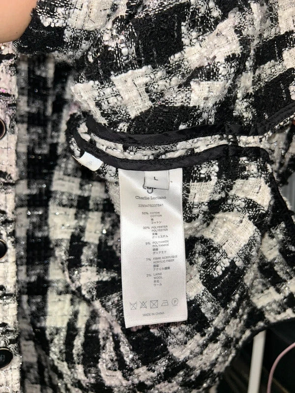 Charlie Luciano Black White Tweed Oversized Shacket Size L / UK 20