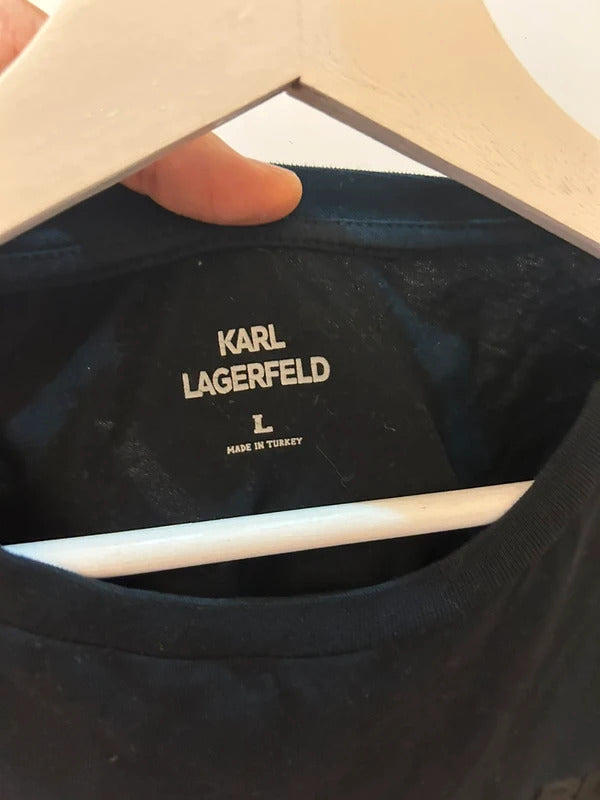 Karl Lagerfeld Black T-Shirt  Logo  Size L Clean Minimal Designer Piece