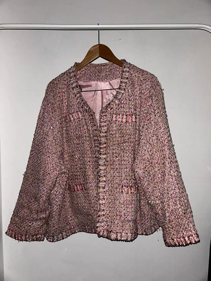 Korean  Pink Sequin Tweed Jacket Plus Size UK 22+