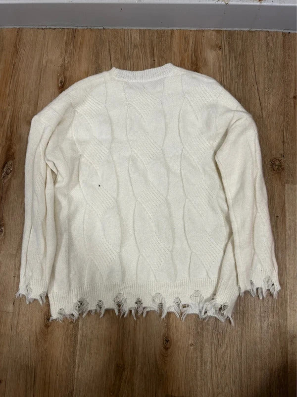 Cream Distressed Oversized Bow Knit Jumper | Coquette Grunge 2XL