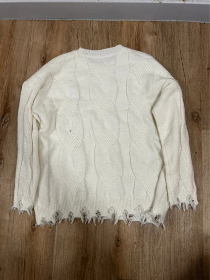 Cream Distressed Oversized Bow Knit Jumper | Coquette Grunge 2XL
