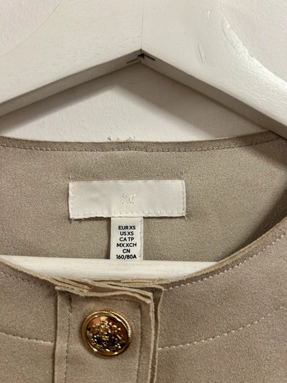 H&M Beige Faux Suede Cropped Jacket XS Gold Button Minimal Jacket