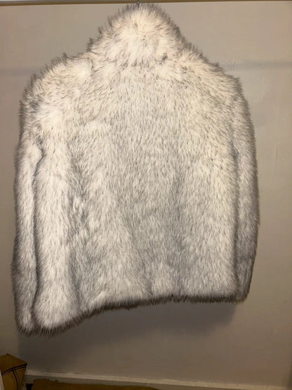 Molai fur Grey and white fluffy cropped jacket 16-18