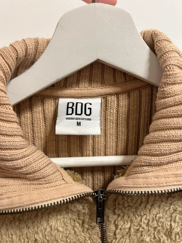 BDG Urban Outfitters Beige Teddy Knit Zip Cardigan Size M