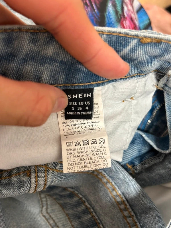 SHEIN Light Wash Raw Hem Denim Mini Skirt Size S / UK 8