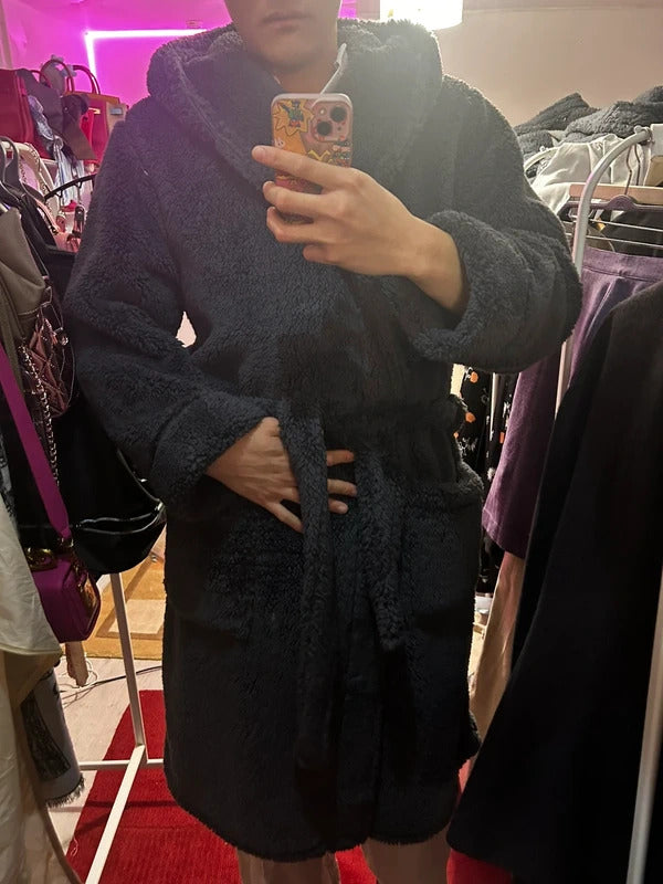 NEXT Slate Grey Borg Hooded Oversized Teddy Fleece Robe Coat