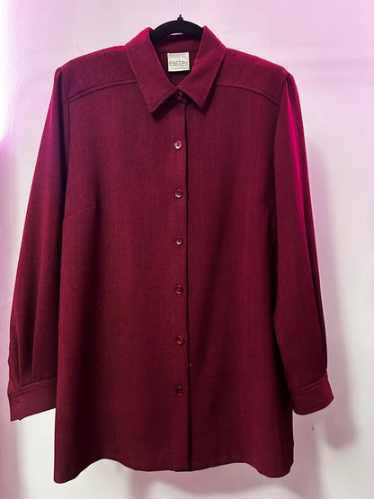 Vintage Eastex Burgundy Longline Blouse UK 16 EU 42 Structured Tunic Shirt