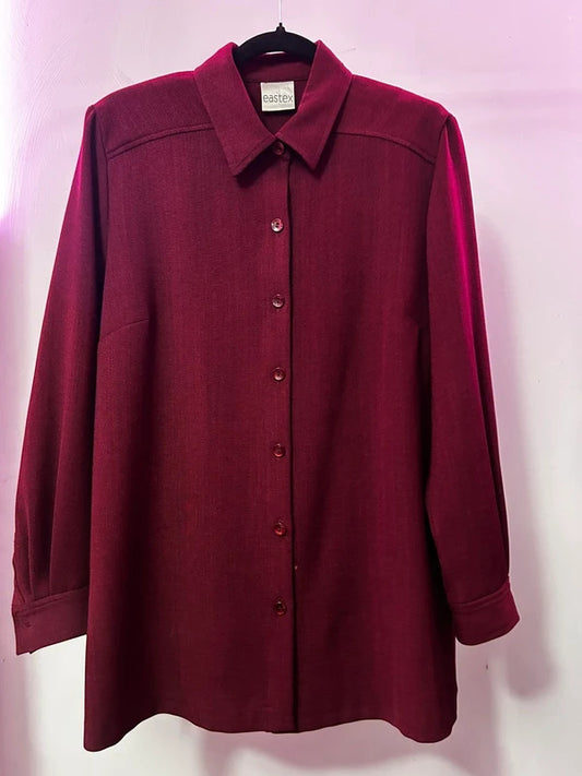 Vintage Eastex Burgundy Longline Blouse UK 16 EU 42 Structured Tunic Shirt