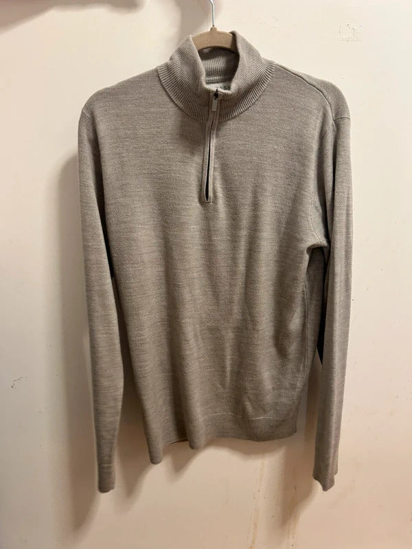 EASY Grey Half-Zip Knit Jumper Minimal Editorial Layering Piece Size S
