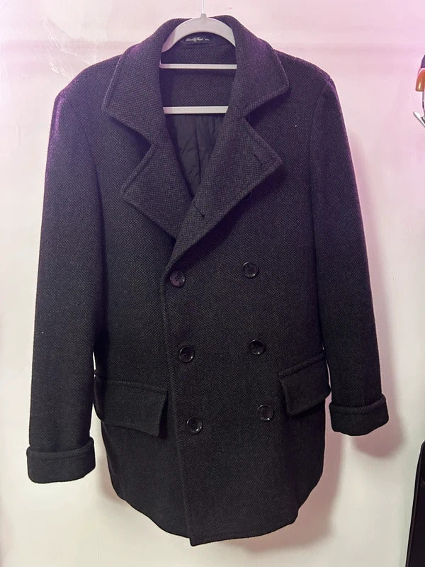 Romon Royal Black Double Breasted Wool Style Coat