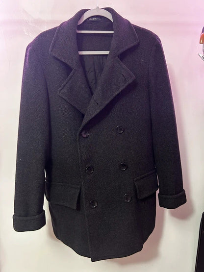 Romon Royal Black Double Breasted Wool Style Coat