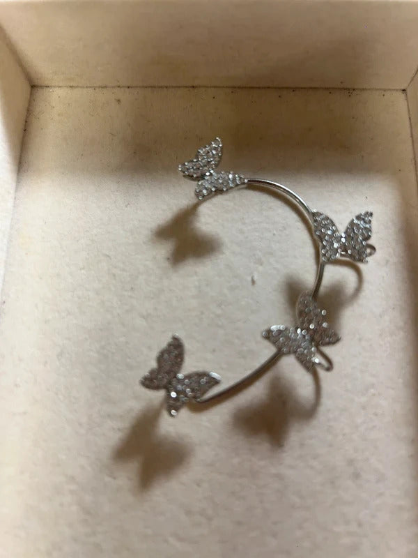 silver crystal butterfly ear cuff single statement earring