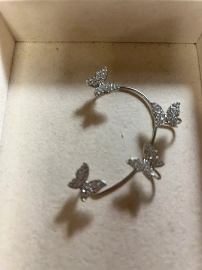 silver crystal butterfly ear cuff single statement earring