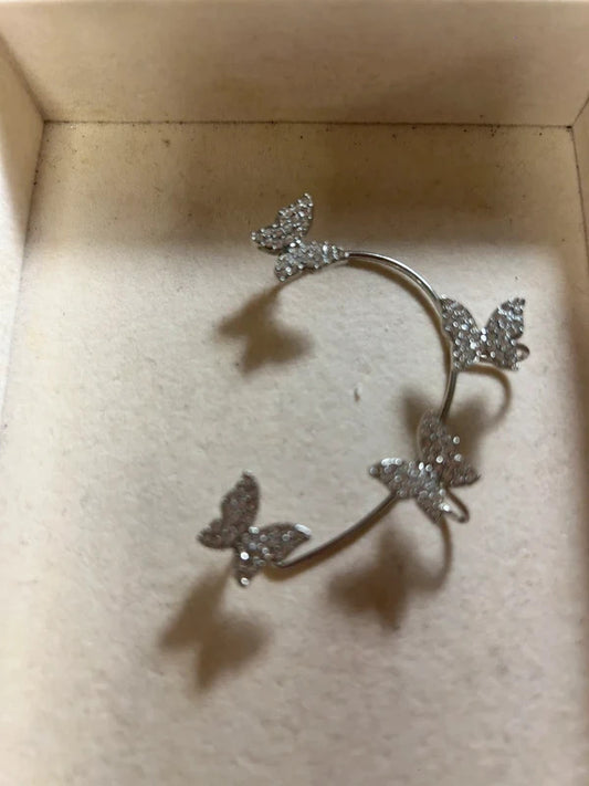 silver crystal butterfly ear cuff single statement earring