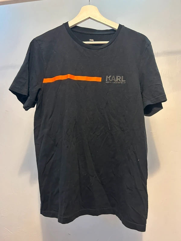 Karl Lagerfeld Black T-Shirt  Logo  Size L Clean Minimal Designer Piece
