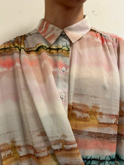 modern rarity watercolour drape blouse uk 16 sheer resort shirt