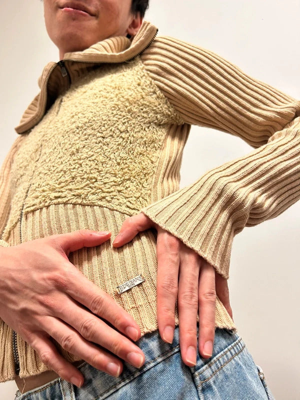 BDG Urban Outfitters Beige Teddy Knit Zip Cardigan Size M