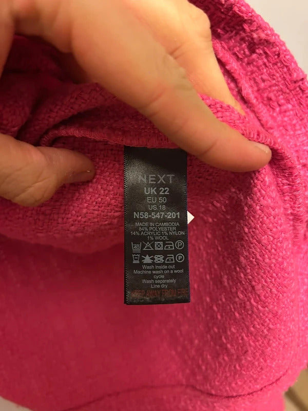 Next Pink Tweed Jacket with Crystal jewel Buttons – UK 22
