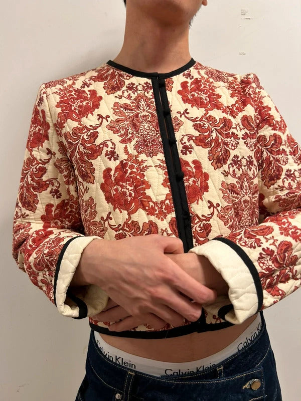 LIME Quilted Floral Cropped Jacket | Korean Boutique Style UK10–12