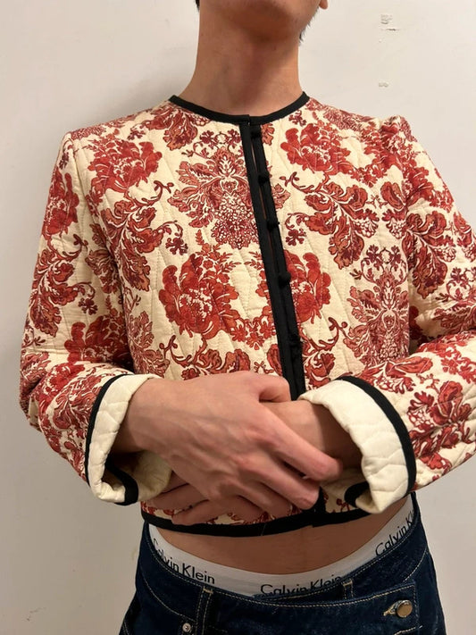 LIME Quilted Floral Cropped Jacket | Korean Boutique Style UK10–12