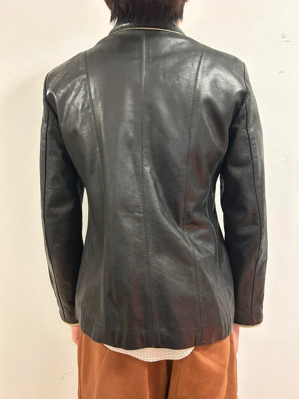 mdk major design black real leather fitted jacket size s