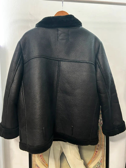 Zara Black Faux-Shearling Aviator Biker Jacket XXL
