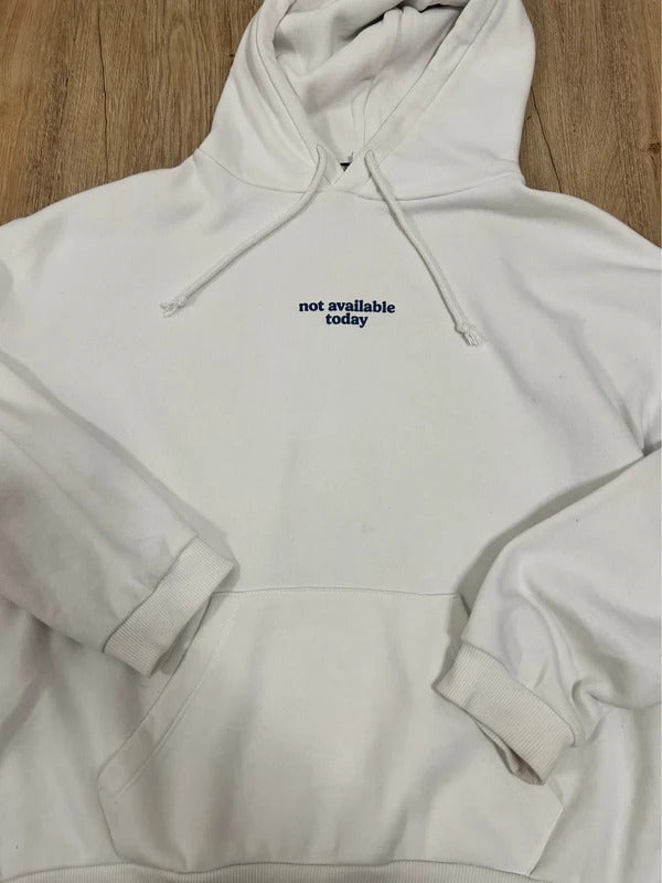 Subdued White “My Face Is Not Available Today” Slogan Hoodie M