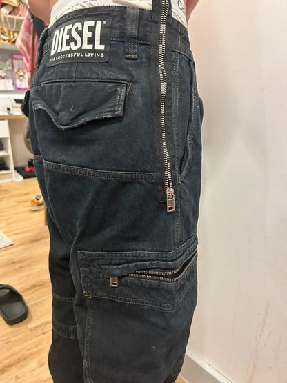 Vintage diesel d-lukis black runway straight jeans w32 l32 zip hem utility denim