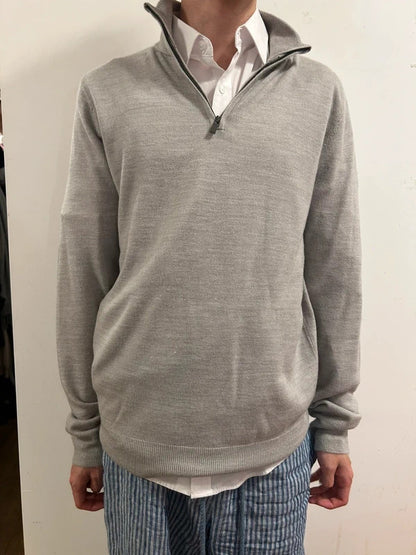 EASY Grey Half-Zip Knit Jumper Minimal Editorial Layering Piece Size S