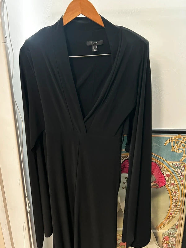 Dramatic Black Club L London Cape Sleeve Jumpsuit UK 8