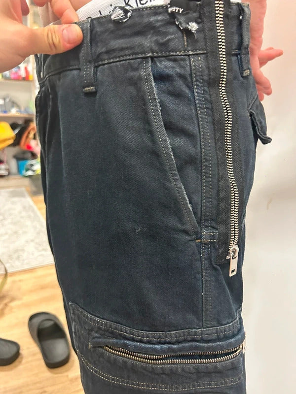 Vintage diesel d-lukis black runway straight jeans w32 l32 zip hem utility denim