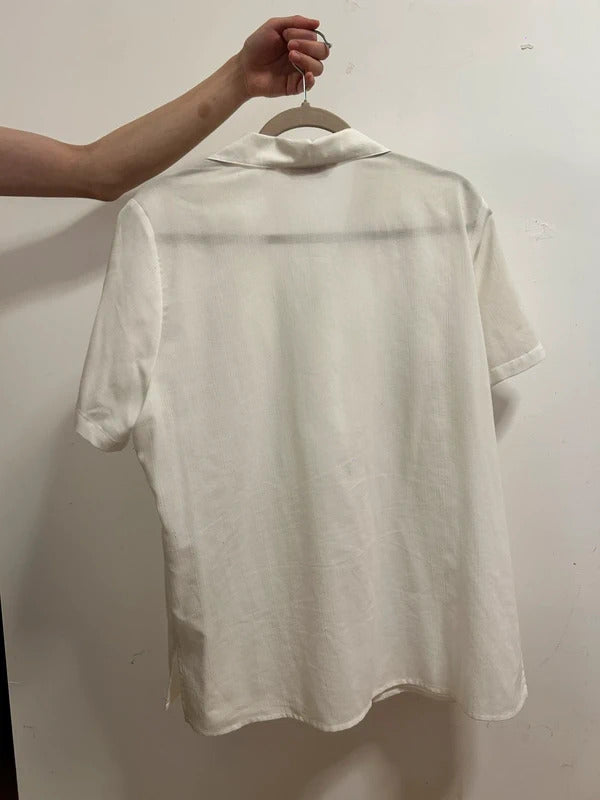 ewm pure classics white linen-look open collar shirt uk 18