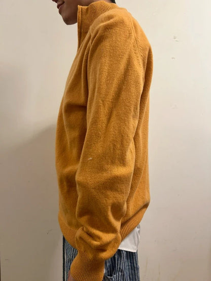 Vintage Baileys Mustard Yellow 100% Lambswool Half-Zip Jumper Size XL