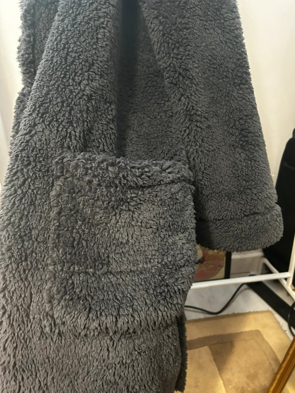 NEXT Slate Grey Borg Hooded Oversized Teddy Fleece Robe Coat