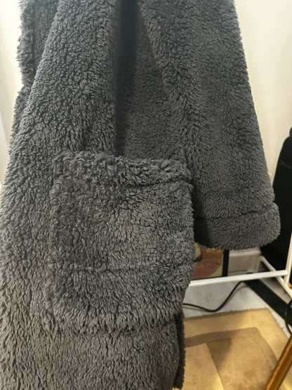 NEXT Slate Grey Borg Hooded Oversized Teddy Fleece Robe Coat