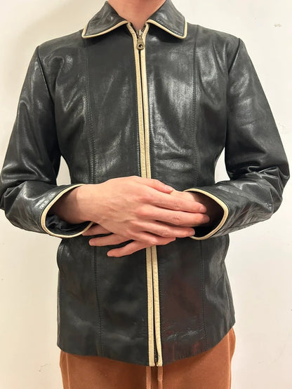 mdk major design black real leather fitted jacket size s