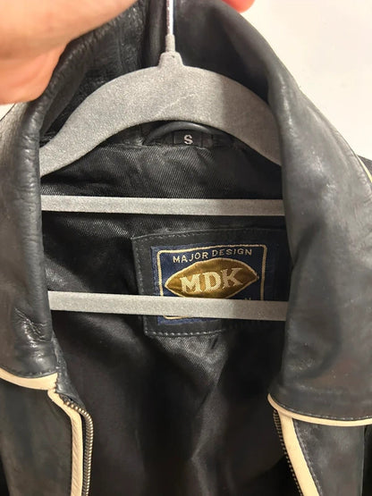 mdk major design black real leather fitted jacket size s
