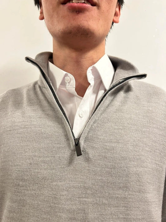 EASY Grey Half-Zip Knit Jumper Minimal Editorial Layering Piece Size S