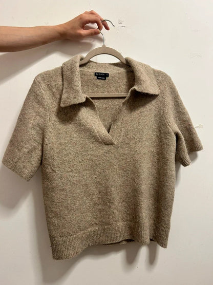 old money Gloria Jeans Beige Wool Blend short sleeve Knit polo top Size M