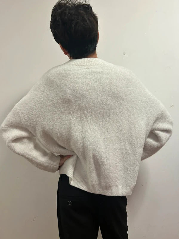 Urban Revivo White Fluffy Cut-Out Knit Jumper M UK 10 Soft Balletcore Sweater
