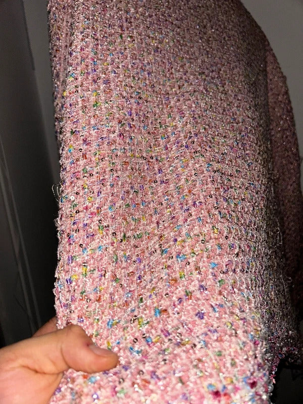 Korean  Pink Sequin Tweed Jacket Plus Size UK 22+