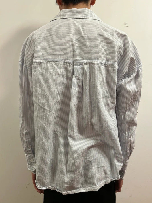Primark Paris Blue Striped Rhinestone Shirt S Embellished Cotton Button Up