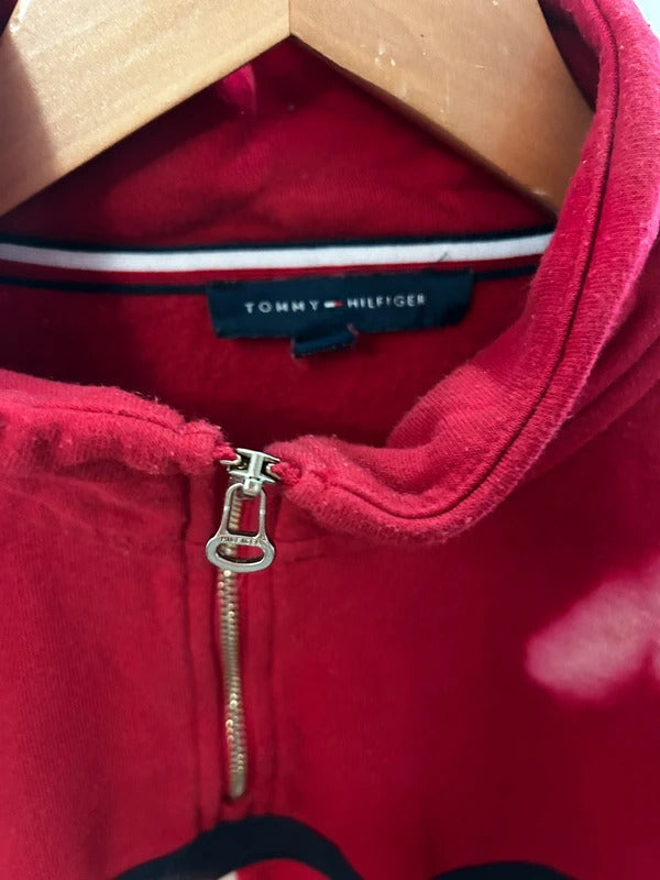 Vintage Style Tommy Hilfiger Red 90s Quarter Zip Sweatshirt XL
