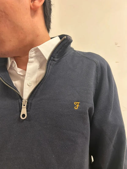 Farah Navy Organic Cotton Half-Zip SweatshirtQuarterZip PulloverSize L
