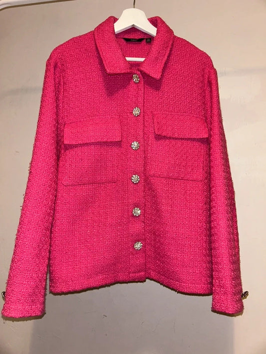 Next Pink Tweed Jacket with Crystal jewel Buttons – UK 22