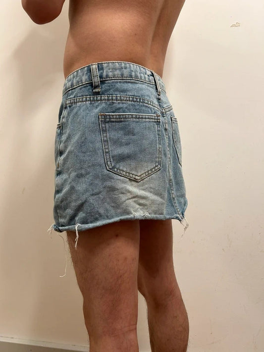 SHEIN Light Wash Raw Hem Denim Mini Skirt Size S / UK 8