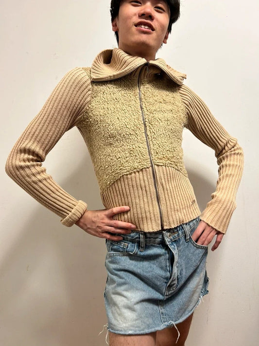 BDG Urban Outfitters Beige Teddy Knit Zip Cardigan Size M