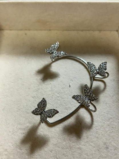 silver crystal butterfly ear cuff single statement earring